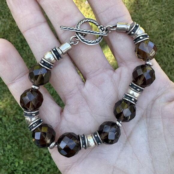 Vintage SILPADA Sterling Silver Faceted Smoky Quartz Bracelet Chunky Beaded RARE - Picture 8 of 16